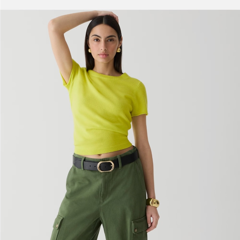 J. Crew 100% Cashmere T-shirt. Size M. Lemon-Lime color. NWT.